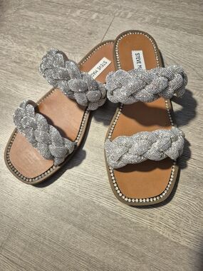 Steve Madden Silver Braided Crystal Slide Sandals